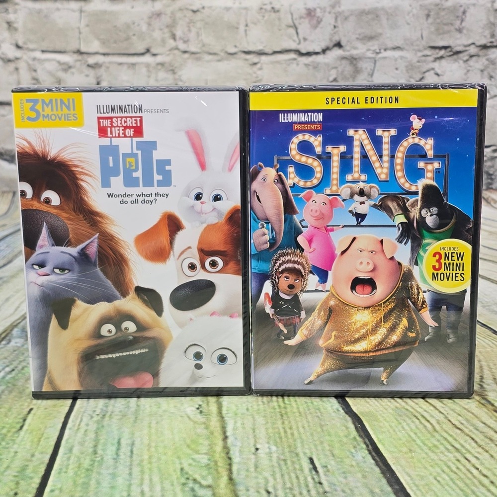 Illumination Sing & Secret Life of Pets DVD Bundle Special Edition 6 Mini Movies